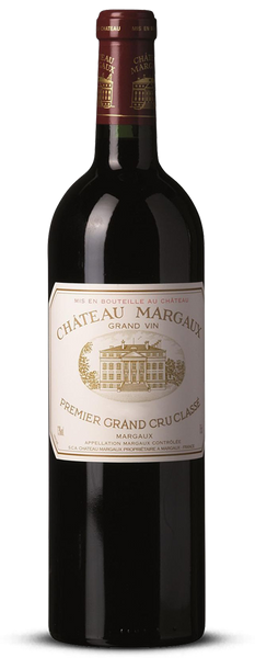 A bottle of Château Margaux 2018, a premier Bordeaux wine featuring a high percentage of Cabernet Sauvignon, displayed on a dark background to highlight its iconic label.